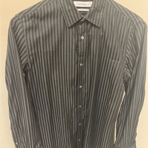Calvin Klein Men's Charcoal Pinstripe Shirt with French Cuffs
